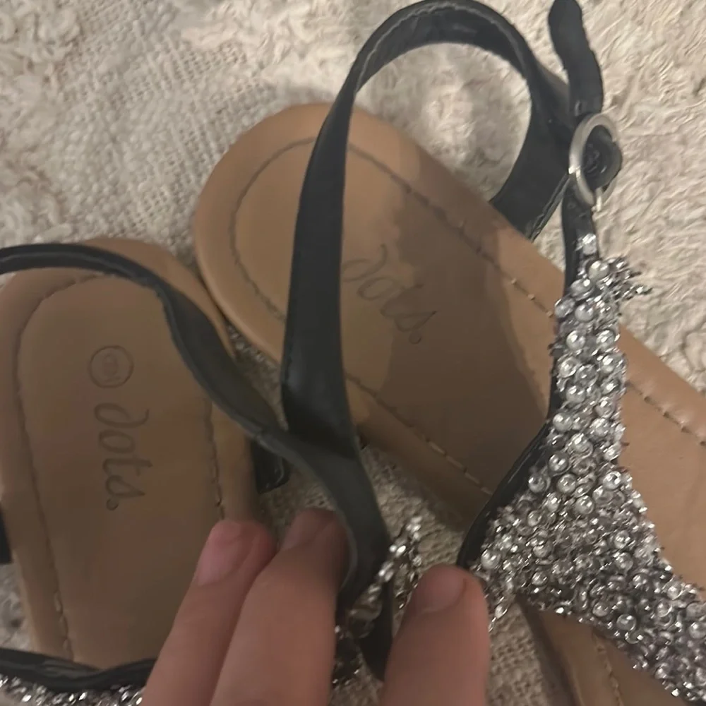 Dots Black and Silver Sandals with Flat Sole and Embellished Upper